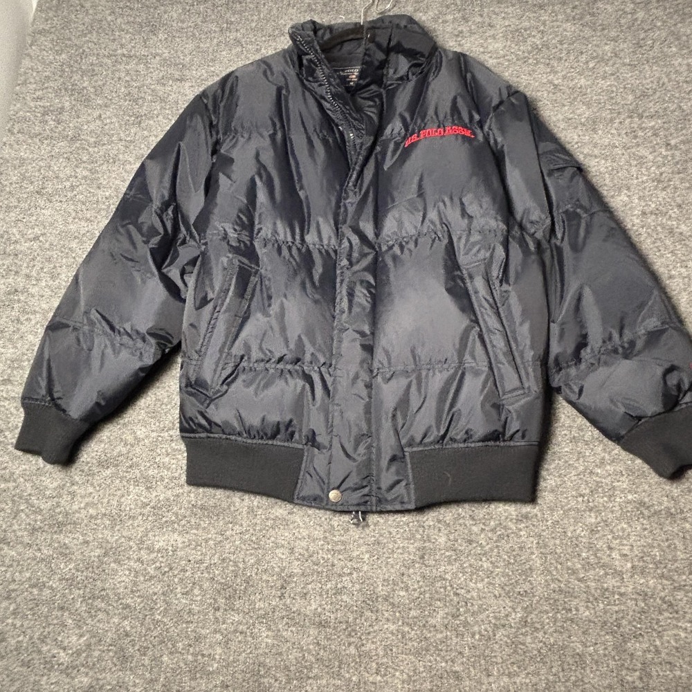 US Polo Assn Jacket Mens Medium Blue Puffer Insulated Winter Coat Full Zip